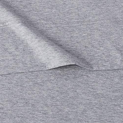 Amazon Basics Breathable, Stretchy 100% Cotton Jersey Knit 3 Piece Bed Sheet Set with Deep Pockets, Flat and Fitted Sheets, Pillowcase, Machine Washable, Twin, Light Gray, Solid