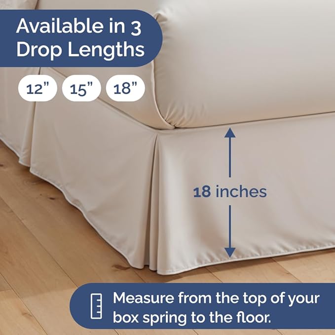 Pleated Bed Skirt Twin Size - 3 Sided Pleated Bed Skirt Twin - Ultra-Soft, Easy Fit with 18 Inch Tailored Drop - Hotel Quality, Wrinkle Free & Fade Resistant - for Women, Men, Kids and Teens - White