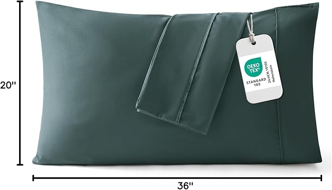 Bedsure King Size Pillow Cases Set of 2 - Forest Green Brushed Microfiber Pillowcases 2 Pack, Super Soft Pillow Case Cover with Envelope Closure for Kids, Wrinkle, Fade Resistant, 20x36 Inches