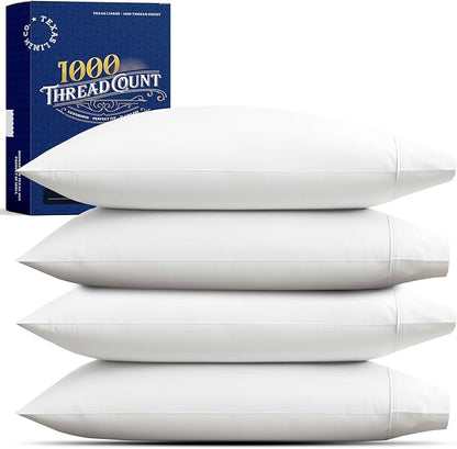 TEXAS LINEN CO. Premium Egyptian Cotton Pillow Cases Standard/Queen Size Set of 4 - Luxury High Thread Count Cotton Pillow Cases (2 Pair, White), Silky Soft, Cooling Extra Long Staple Pillowcases