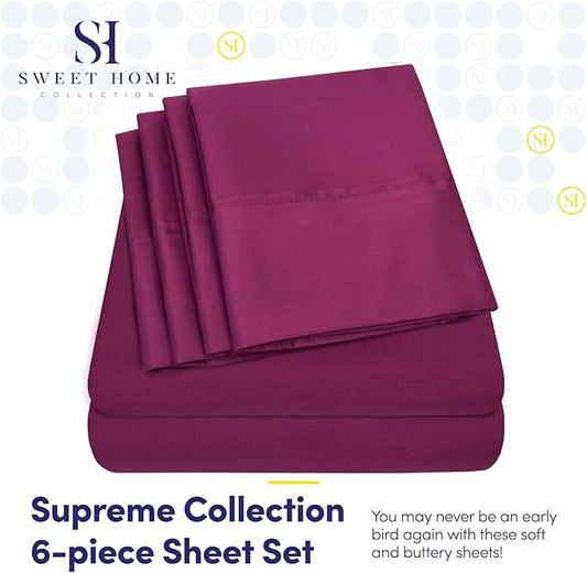 Queen Sheets Berry - 6 Piece 1500 Supreme Collection Fine Brushed Microfiber Deep Pocket Queen Sheet Set Bedding - 2 Extra Pillow Cases, Great Value, Queen, Berry