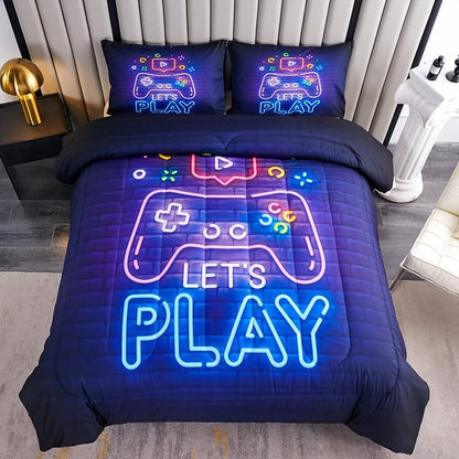 Teen Boy Comforter Set - Queen Size, Kids Bedding Set Including 1 Gaming Comforter & 2 Pillowcases