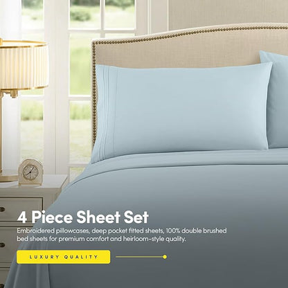 1500 Supreme Collection Twin XL Sheet Sets Light Blue- 3 Piece Bed Sheets and Pillowcase Set for Twin XL Mattress - Extra Soft, Elastic Corner Straps, Deep Pocket Sheets, Twin XL Light Blue