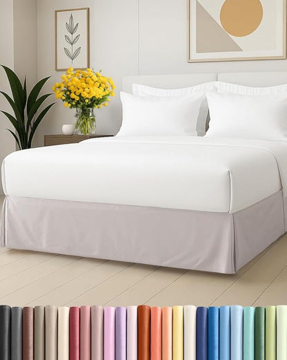 Pleated Bed Skirt Twin Size - 3 Sided Pleated Bed Skirt Twin - Ultra-Soft, Easy Fit with 18 Inch Tailored Drop - Hotel Quality, Wrinkle & Fade Resistant - for Women, Men, Kids and Teens - Light Grey