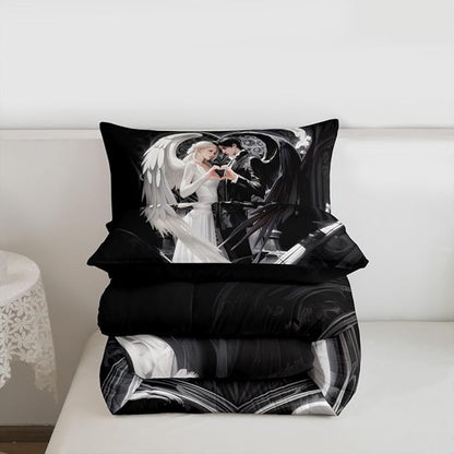 Erosebridal Angel Wings Kids Bedding | Black and White Angel Queen Comforter Sets,Romance Love Comforter Princess Fairy Style Duvet Insert with 2 Pillow Cases
