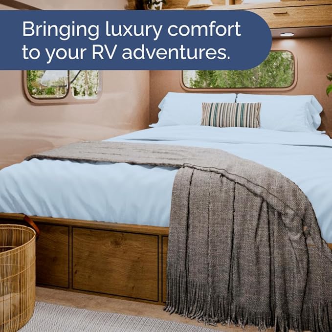 Short Queen Size 4 Piece Sheet Set - RV Short Queen, Soft, Breathable & Cooling Bed Sheets Set w/ Deep Pockets - Hotel Luxury Bedding for Women, Men, Kids, Teens, Boys & Girls - Oeko-Tex - Sky Blue