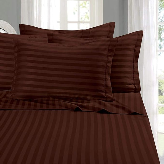 Elegant Comfort Best, Softest, Coziest 6-Piece Sheet Sets! - 1500 Premier Hotel Quality Luxurious Wrinkle Resistant 6-Piece Damask Stripe Bed Sheet Set, King Chocolate Brown