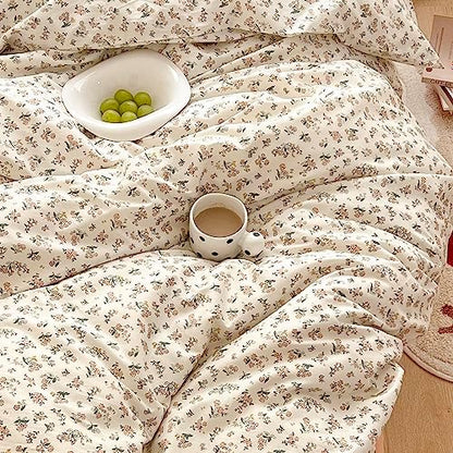 mixinni Boho Floral Girls Duvet Cover Set King Size Soft Cotton Comforter Cover Set Farmhouse Shabby Chic Flower Duver Cover for Women, 1 Cute Floral Duver Cover and 2 Pillowcases for All Seasons