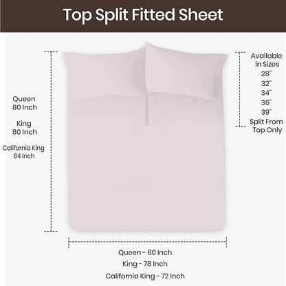 SGI bedding Adjustable Split Head Flex Top King 28" Microfiber Sheet Set Ultra Soft, Cooling & Deep Pocket 15 Fitted, 4-Piece Breathable & Durable Bedding Set for Split King Beds -Light Gray