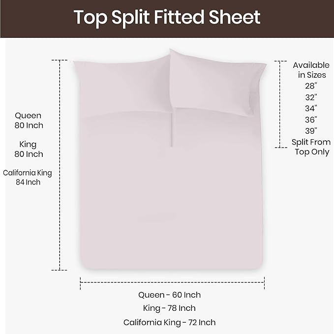 SGI bedding Adjustable Split Head Flex Top King 32" Microfiber Sheet Set Ultra Soft, Cooling & Deep Pocket 15 Fitted, 4-Piece Breathable & Durable Bedding Set for Split King Beds -Light Gray