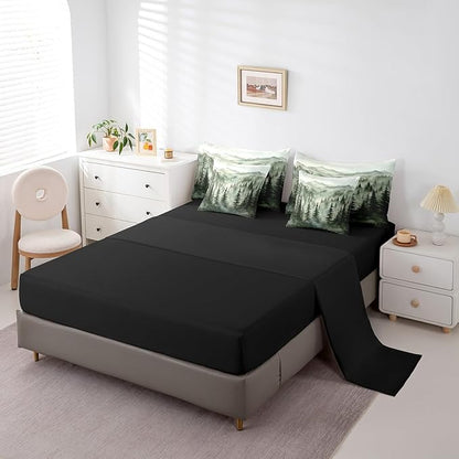 Erosebridal Smoky Mountain Bedding Set Twin Nature Forest Green Comforter Set 7 Piece Rustic Woodland Botanical Pine Tree Bed in A Bag for Kids Adults Natural Jungle Plants Sheet Set with Comforter