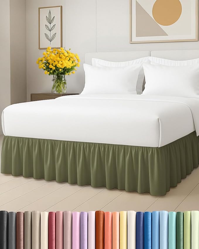 Bedskirt Queen Size Ruffle - 12 inch Drop Dust Ruffle Bed Skirt with Platform - Soft, Easy Fit, Premium Hotel Quality - Wrinkle, Fade & Shrink Resistant - for Women, Men, Kids and Teens - Sage Green