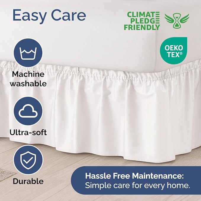 Wrap Around Dust Ruffle Bed Skirt - Antique White - Twin/Twin XL Beds w/ 12 Inch Drop - Easy Fit Elastic Strap - Adjustable Pleated Bedskirt w/Brushed Fabric, Wrinkle Free Women, Men, Kids & Teens