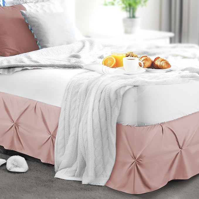 Nestl Blush Pink Bed Skirt Cal King Size, Pinch Pleat Cal King Bed Skirt, 14" Inch Drop Cal King Bedskirt, Hotel Quality Bed Skirts, Microfiber Bedskirt for Cal King Bed, Blush Pink Cal King Bed Skirt