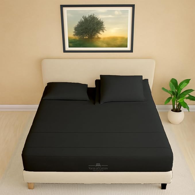 Split Head Flex 2 Qty Fitted Sheet for Adjustable Bed, King 34" Split Down from The Top, 100% Egyptian Cotton 600 Thread Count, 18" Deep Pocket, Super Soft Wrinkle Free, Black