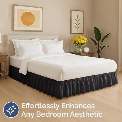 Bedskirt Queen Size Ruffle - 15 inch Drop Dust Ruffle Bed Skirt with Platform - Ultra-Soft, Easy Fit, Premium Hotel Quality - Wrinkle, Fade & Shrink Resistant - for Women, Men, Kids and Teens - Black