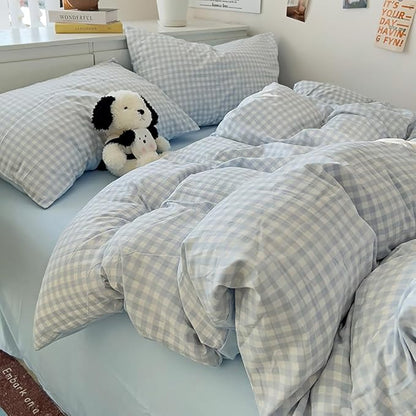 Nayoroom Blue Gingham Duvet Cover Full Size Reversible Plaid Checkered Duvet Cover 3 Pieces Soft Breathable Washed Microfiber Girls Dorm Bedding Set for All Season