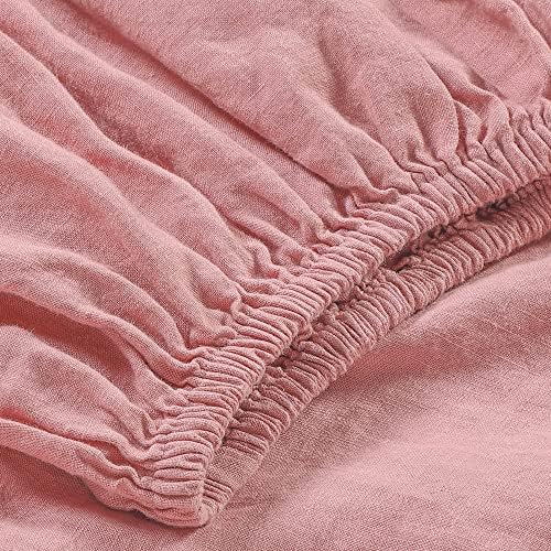 Sijo Stone Washed Organic French Linen Bed Sheet Set, GOTS Certified Organic, Best Cooling Linen Sheet Award by Sleep Foundation, 3 Piece - 2 Pillowcases and 1 Fitted Sheet (Pink Clay, Cal King)