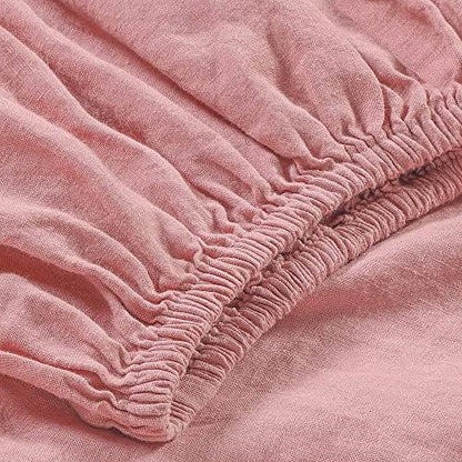Sijo Stone Washed Organic French Linen Bed Sheet Set, GOTS Certified Organic, Best Cooling Linen Sheet Award by Sleep Foundation, 3 Piece - 2 Pillowcases and 1 Fitted Sheet (Pink Clay, Cal King)