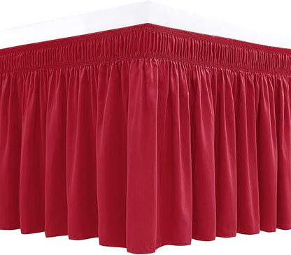 Biscaynebay Wrap Around Bed Skirts for King & Cal King Beds 18" Drop, Red Adjustable Elastic Dust Ruffles Easy Fit Wrinkle Resistant Silky Luxurious Fabric Machine Washable