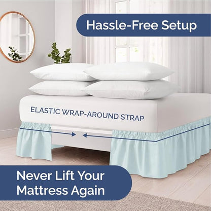 Wrap Around Dust Ruffle Bed Skirt - Ice Blue - for King Size Beds w/ 15 Inch Drop - Easy Fit Elastic Strap - Adjustable Pleated Bedskirt w/Brushed Fabric - Wrinkle Free - for Women, Men, Kids & Teens