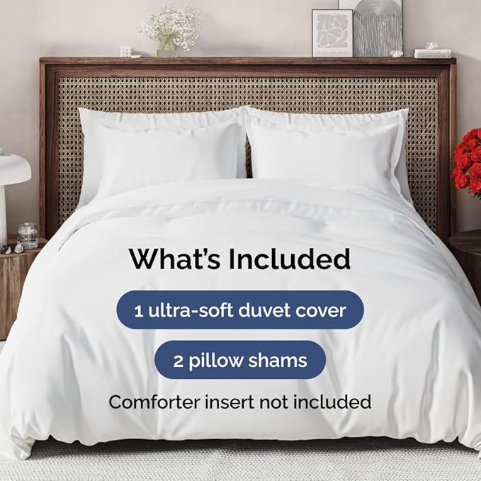 Duvet Cover Super Queen Size Set - Extra Soft Super Queen Duvet Cover with 2 Pillow Shams - Hotel Luxury, Easy Care & Fade Free w/ Zipper Closures & Ties - All Season, Comfy and Breathable (White)
