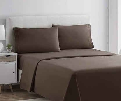 Clara Clark Bed Sheets, Premier 1800 Series 4 Piece Bed Sheet Set, Deep Pocket, Wrinkle, Fade, Stain Resistant, Luxury Soft Bedding Sheets & Pillowcases, Twin, Chocolate Brown