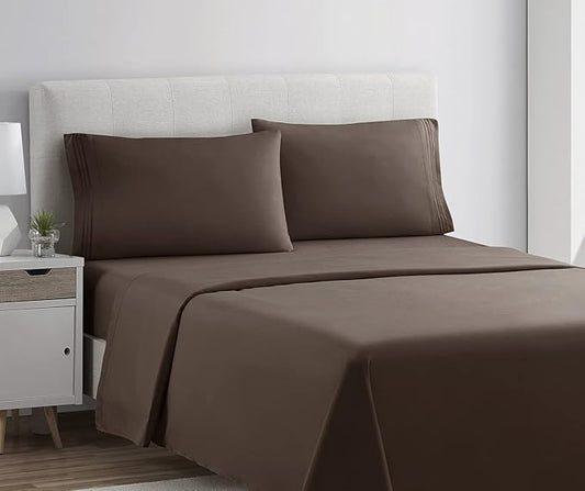 Clara Clark 1800 Premier Series 4pc Bed Sheet Set - King, Chocolate Brown