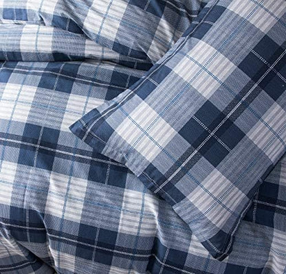 SLEEPBELLA Comforter Queen Size, 600 Thread Count Cotton Navy Blue & Grey Buffalo Pattern Blue Plaid Comforter Sets,Down Alternative Bedding Set 3Pcs (Queen, Navy Plaid)