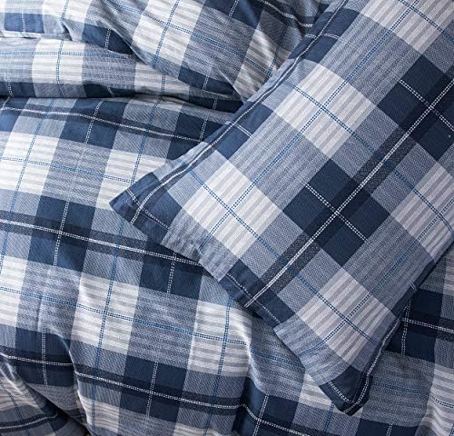 SLEEPBELLA Comforter Twin Size, 600 Thread Count Cotton Navy Blue & Grey Buffalo Pattern Blue Plaid Comforter Sets,Down Alternative Bedding Set 2Pcs (Twin, Navy Plaid)