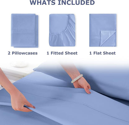 Full Size Bed Sheet Set - 4 Piece Soft Microfiber Sheets with Deep Pockets, Cooling Technology, and Wrinkle-Free Pillowcase. Hotel-Quality, Durable Bedding, Chambray Blue