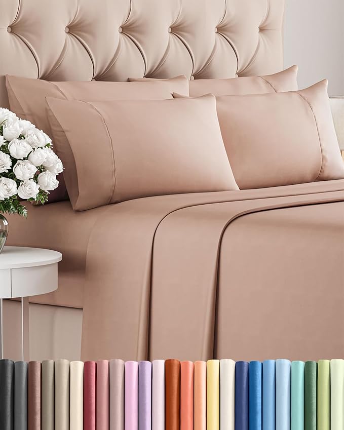 Full 6 Piece Sheet Set - Comfy Breathable & Cooling - Ultra Soft Hotel Luxury Bedding Set with 8-16 Inch Deep Pockets - 1 Flat & 1 Fitted Sheet & 4 Pillowcases - Cozy, Wrinkle Free & Easy Care - Mauve