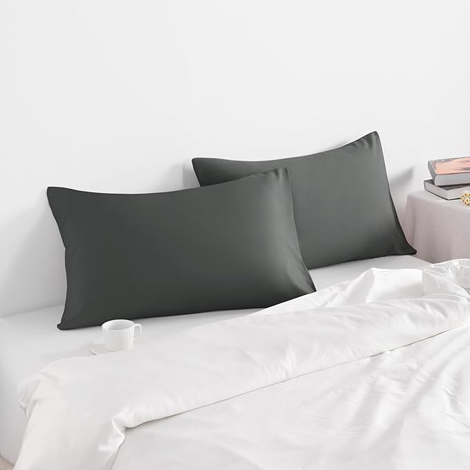 NTBAY King Pillow Cases Set of 2, 2 Pack Brushed Microfiber 20x36 Pillow Cases, Soft, Wrinkle, Fade, Stain Resistant Dark Grey Pillow Cases with Envelope Closure, 20x36 Inches, Dark Grey