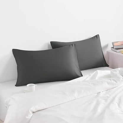 NTBAY Queen Pillow Cases Set of 2, 2 Pack Brushed Microfiber 20x30 Pillow Cases, Soft, Wrinkle, Fade, Stain Resistant Dark Grey Pillow Cases with Envelope Closure, 20x30 Inches, Dark Grey