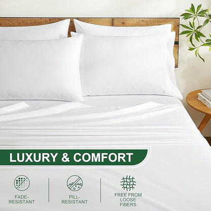 Ivelow 100% Egyptian Cotton Sheets Full Size Set - 1200 Thread Count 6 PC 18" Deep Pocket Full Sheets Luxury White Cotton Bed Sheets Set Soft Breathable Cooling Durable Hotel Quality Bedding