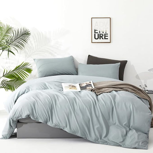 CLOTHKNOW Light Blue King Size Comforter Set Dusty Blue Bedding Comforter Sets Soft Blue Comforter with 2 x Pillow Cases