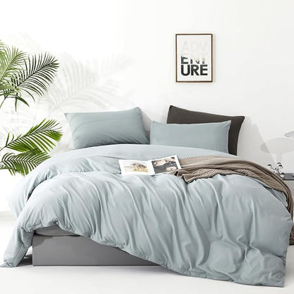 CLOTHKNOW Light Blue Queen Comforter Set Dusty Blue Bedding Comforter Sets Soft Women Grils Queen Comforter with 2 x Pillow Cases