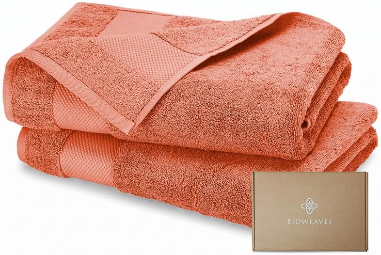 BIOWEAVES 100% Organic Cotton 700 GSM Luxury Bath Towels for Bathroom 30" x 58" GOTS Certified - Burnt Orange, Pack of 2