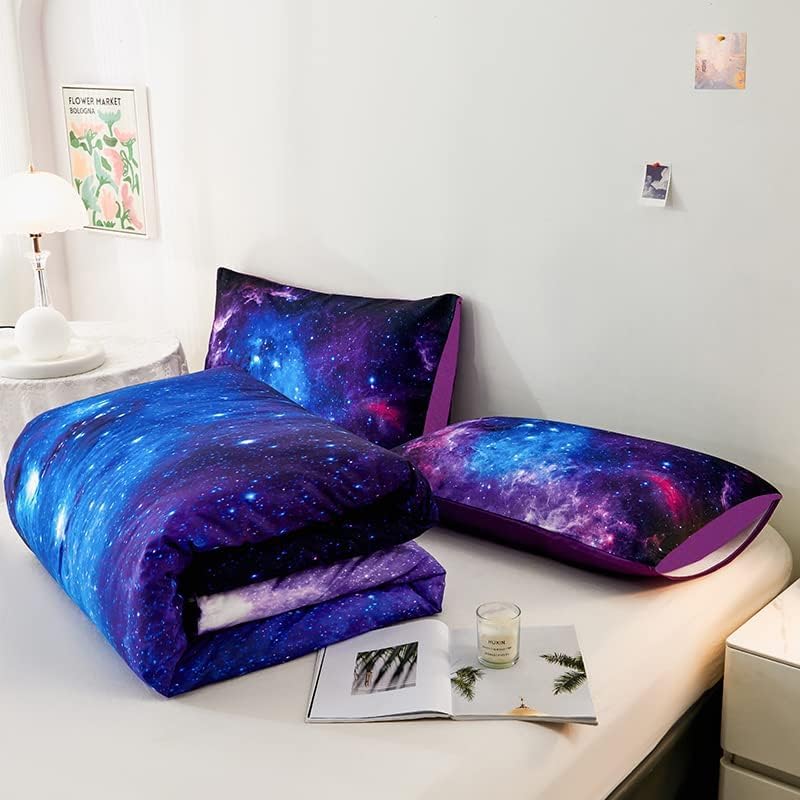 Galaxy Comforter Set,Girls Purple Bedding Set Full,Galaxy Bedding Set for Kids Girls Boys,Space Comforter Set Full with Pillowcase,Girl Comforter Sets