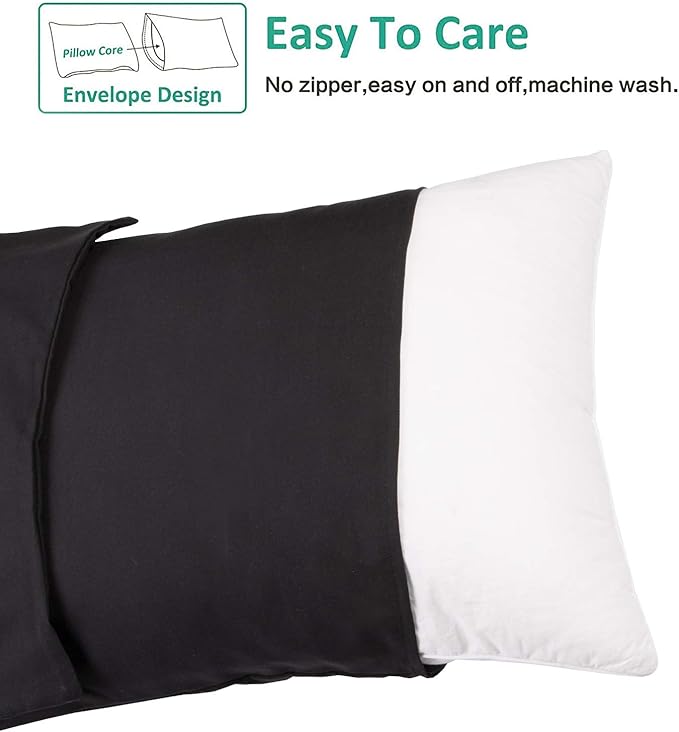 NTBAY Standard Pillowcase Set - 2 Pack Brushed Microfiber 20x26 Pillowcases - Soft, Wrinkle-Free, Fade-Resistant, Stain-Resistant, Black Pillowcases with Envelope Closure - 20x26 Inches, Black