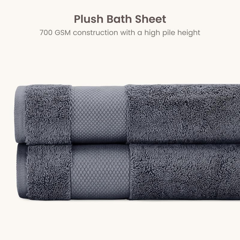 BIOWEAVES 100% Organic Cotton Bath Sheet Set of 2 | Soft Oversized Bath Towels | 700 GSM Premium Bath Towel Sheet Set GOTS Certified - Charcoal
