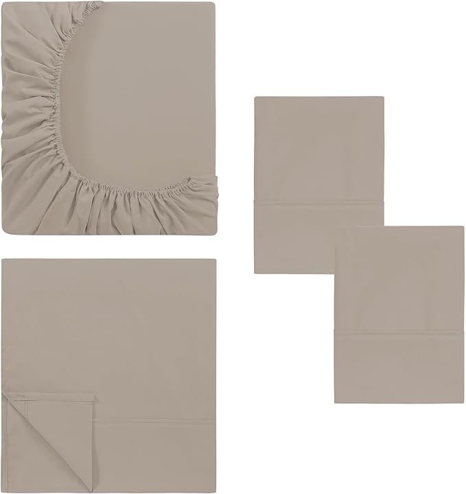 Modern Threads Soft Microfiber Solid Sheets - Luxurious Microfiber Bed Sheets - Includes Flat Sheet, Fitted Sheet with Deep Pockets, & Pillowcases Khaki King