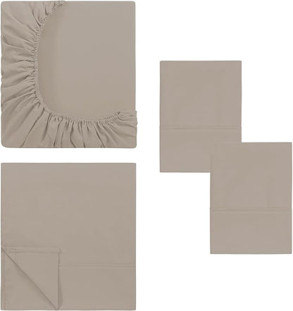 Modern Threads Soft Microfiber Solid Sheets - Luxurious Microfiber Bed Sheets - Includes Flat Sheet, Fitted Sheet with Deep Pockets, & Pillowcases Khaki Twin