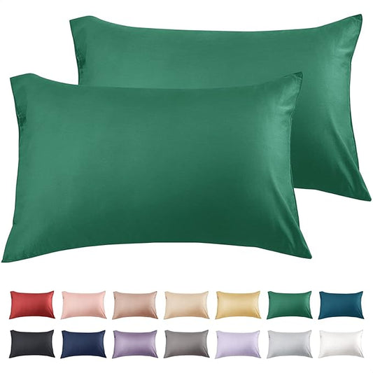 Warmstar Cotton Pillow Cases Queen Size Set of 2, 600 Thread Count Pillowcases 20x30 Inches, Soft Long Staple Cotton Pillowcases Breathable with Envelope Closure,Dark Green