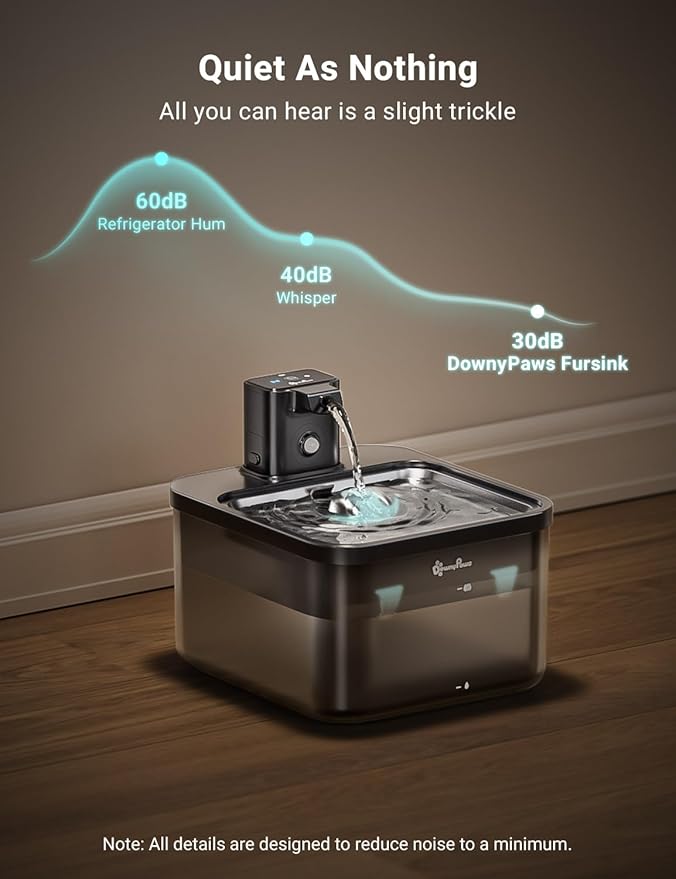 DownyPaws Cat Water Fountain Cordless, Pet Fountain, Black Pro, 6 Filters | Wireless Cat Drinking Water Fountains for Cats Indoor, Fursink , Battery Operated, Motion Sensor, Ultra Quiet Pump, BPA-Free