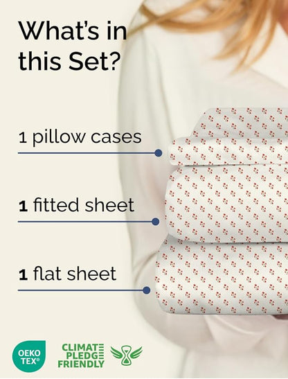 Floral Sheets - Flower Print Bed Sheet Set - 1 Flat, 1 Fitted & 1 Pillowcase w/ Deep Pockets - Comfy, Cozy, Wrinkle & Fade Free - Boho Botanical Bedding - Soft, Breathable & Cooling - Twin Size Set