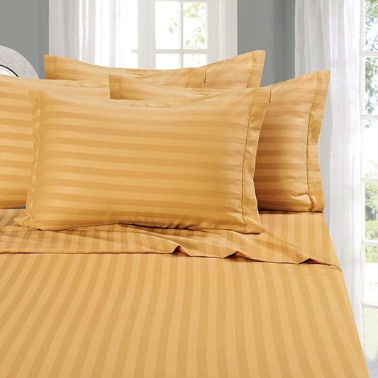Elegant Comfort Softest and Coziest 4-Piece Sheet Set - 1500 Premium Hotel Quality Microfiber - Luxurious Wrinkle Resistant 4-Piece Damask Stripe Bed Sheet Set, Twin XL, Camel/Gold