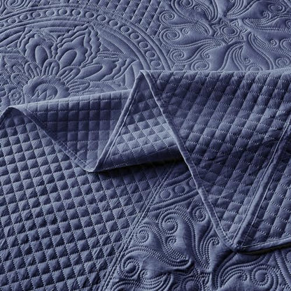 Qucover Oversized King Bedspread 128x120, Soft Microfiber King Size Bedspread Oversized, 3 Piece Ultrasonic Quilting Persian Pattern California King Quilt Set, Navy Blue