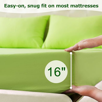 Twin XL Size Bed Sheet Set - 3 Piece Soft Microfiber Sheets with Deep Pockets, Cooling Technology, and Wrinkle-Free Pillowcase. Hotel-Quality, Durable Bedding, Sharp Green