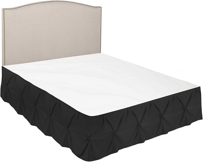 Nestl Pinch Pleat Twin Bed Skirt - 14" Drop, Premium Microfiber Black Bedskirt
